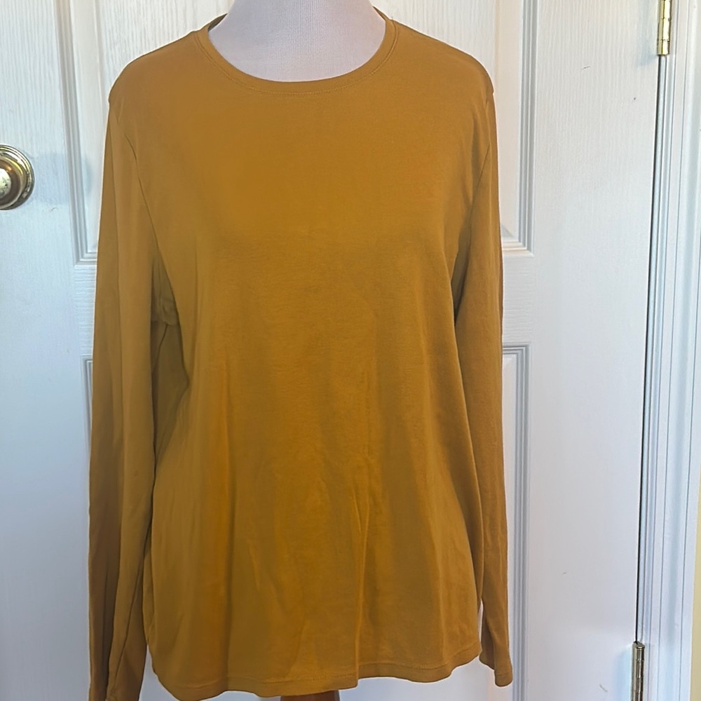 Mustard Yellow Long Sleeve Blouse with Crew Neck